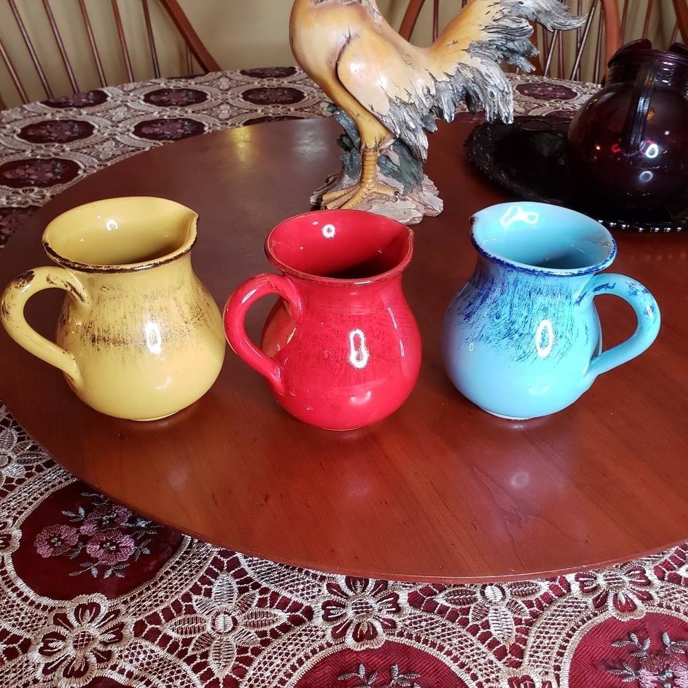 3 beautiful Made In Italy Blue, Red, Gold Pitcher 5 1/4" - Picture 1 of 7